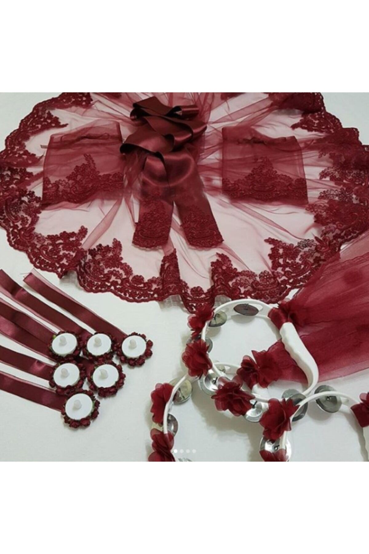 Gelin Duvağı,gelin Kuşağı,süslü Tef Ve Süslü Led Mum Seti