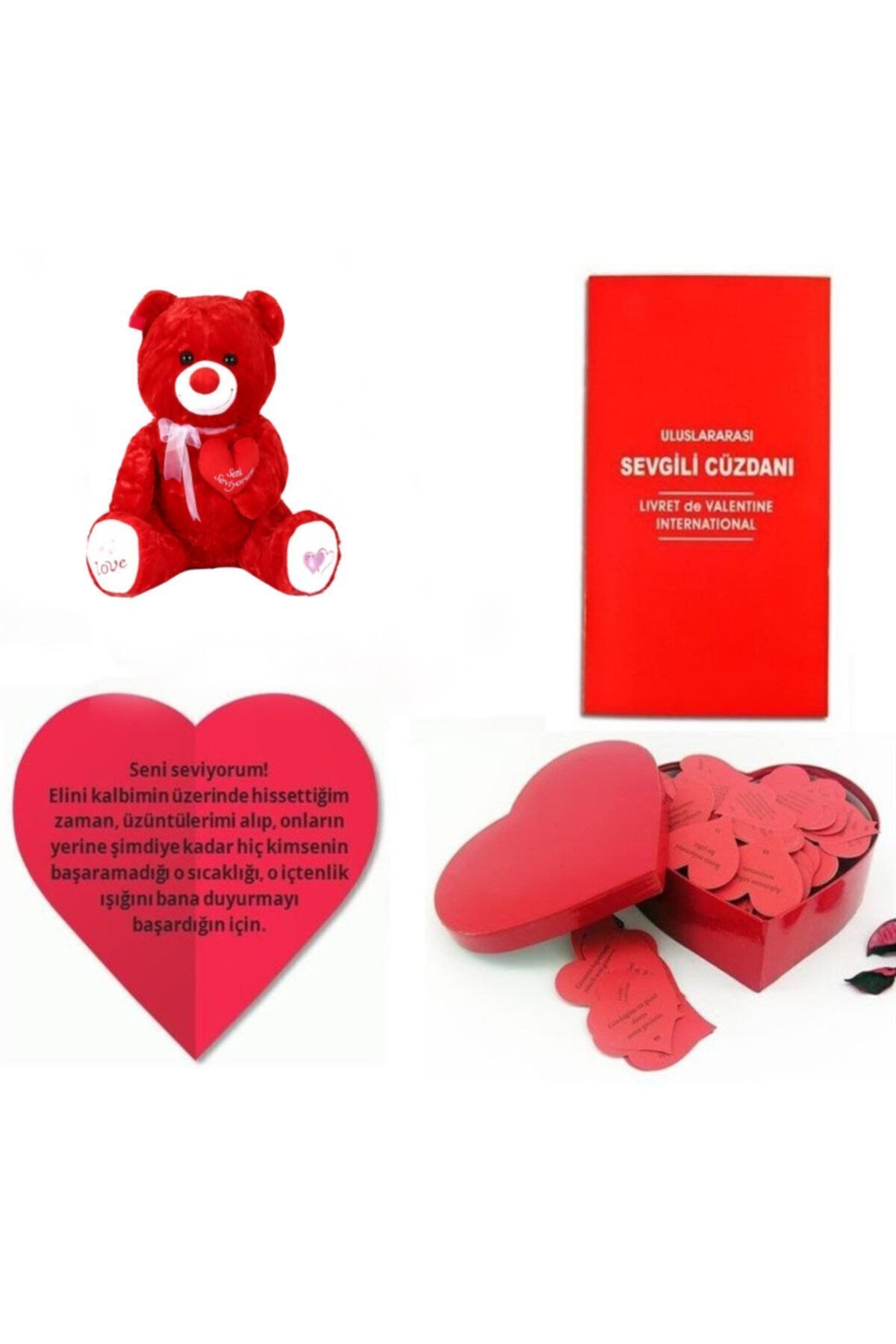 Sevgiliye 365 Gün Kalpli Aşk Notları Sevgili Cüzdanı Ve Peluş Ayı Hediye Paketi