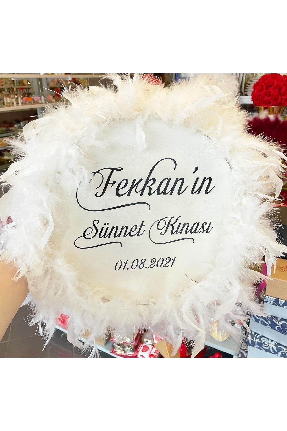 Isme Özel Deri Tef Kına Tefi Otrişle Süslenmiş Sünnet Tefi 30 Cm Vurmalı Çalgı Müzik Aleti