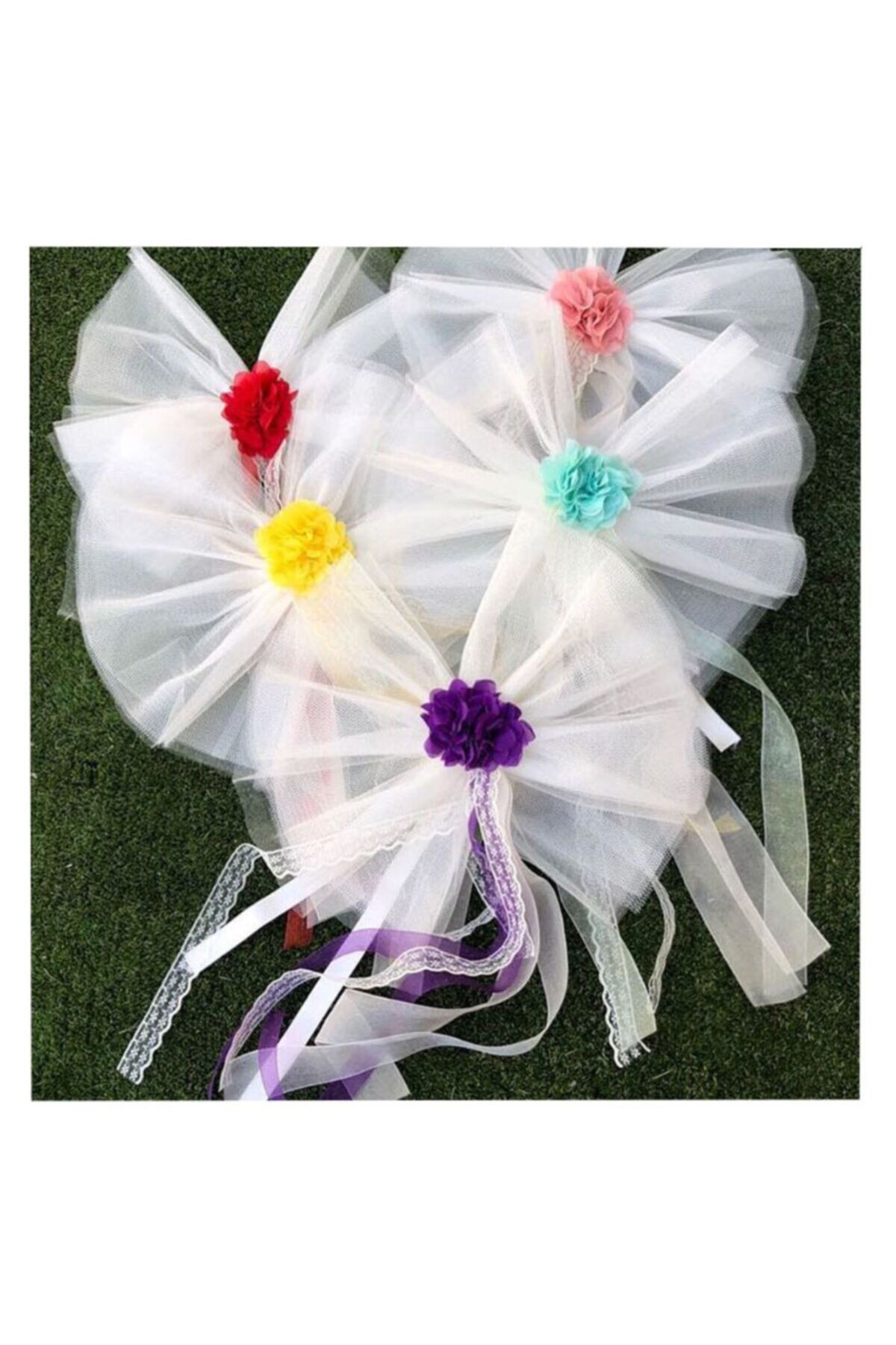 Düğün Gelin Arabası Süsü Güllü Tüllü Konvoy Süsü 12 Adet