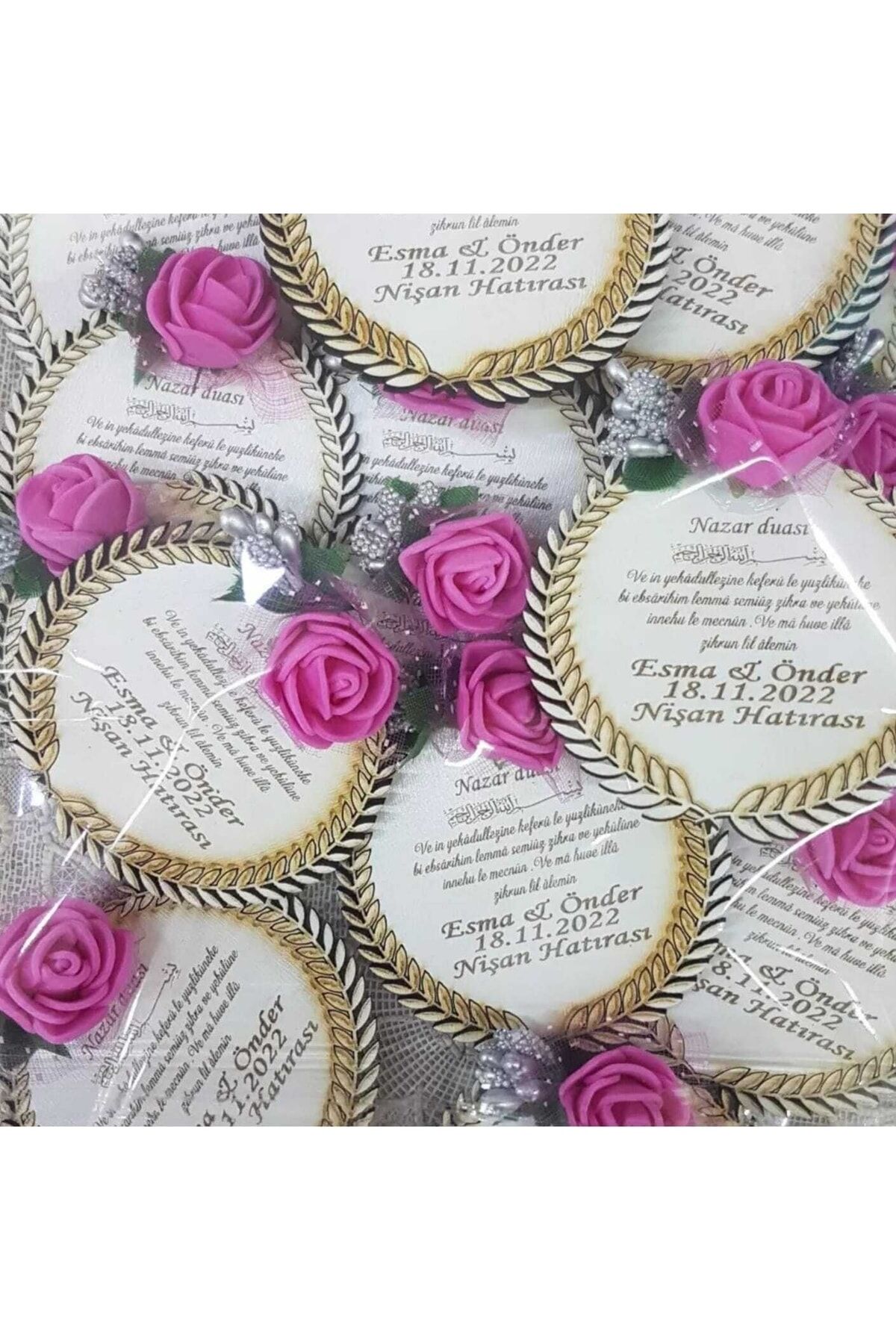 Söz Nişan Nikah Hatırası Süslü Ahşap Söz Nişan Nikah Hatırası 15 Adet Magnet