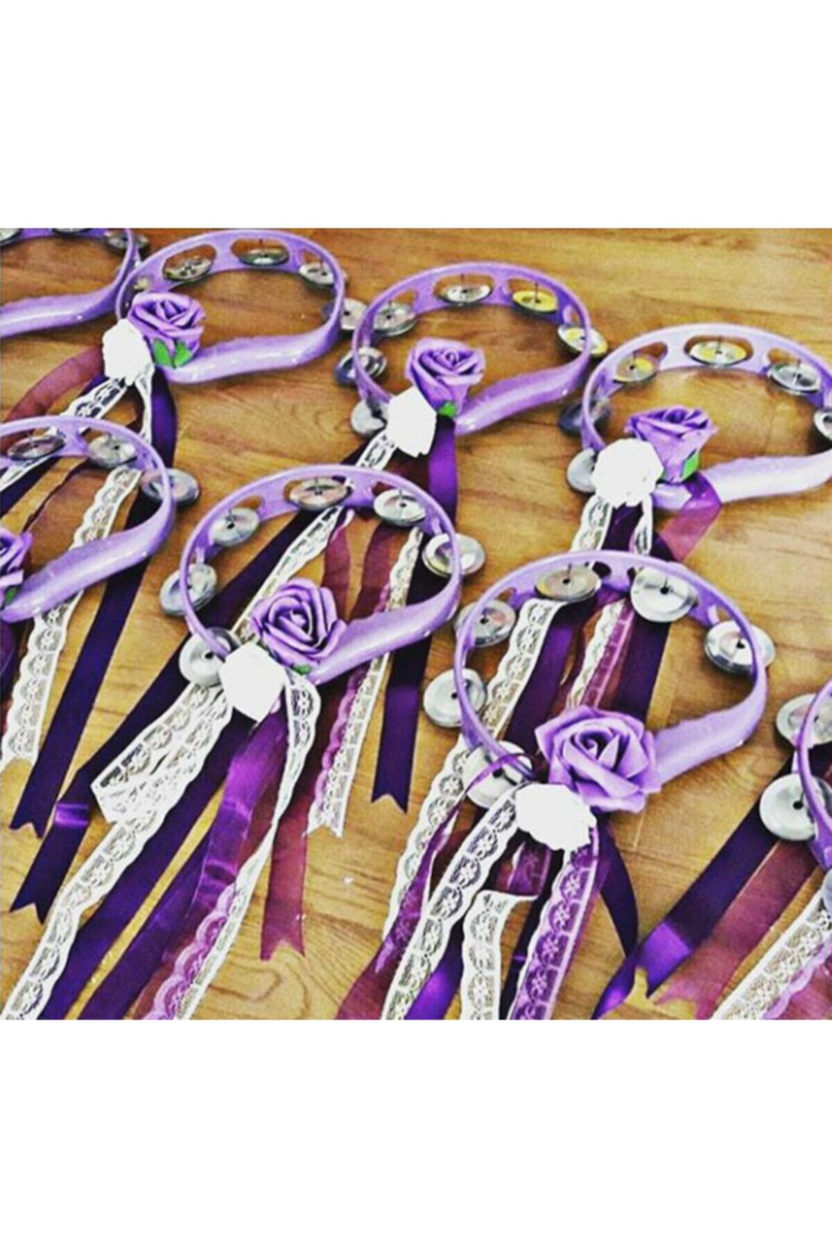 Kına Gecesi Zilli Rengarenk Kurdelalı Çiçekli Süslü Tef Def 6adet