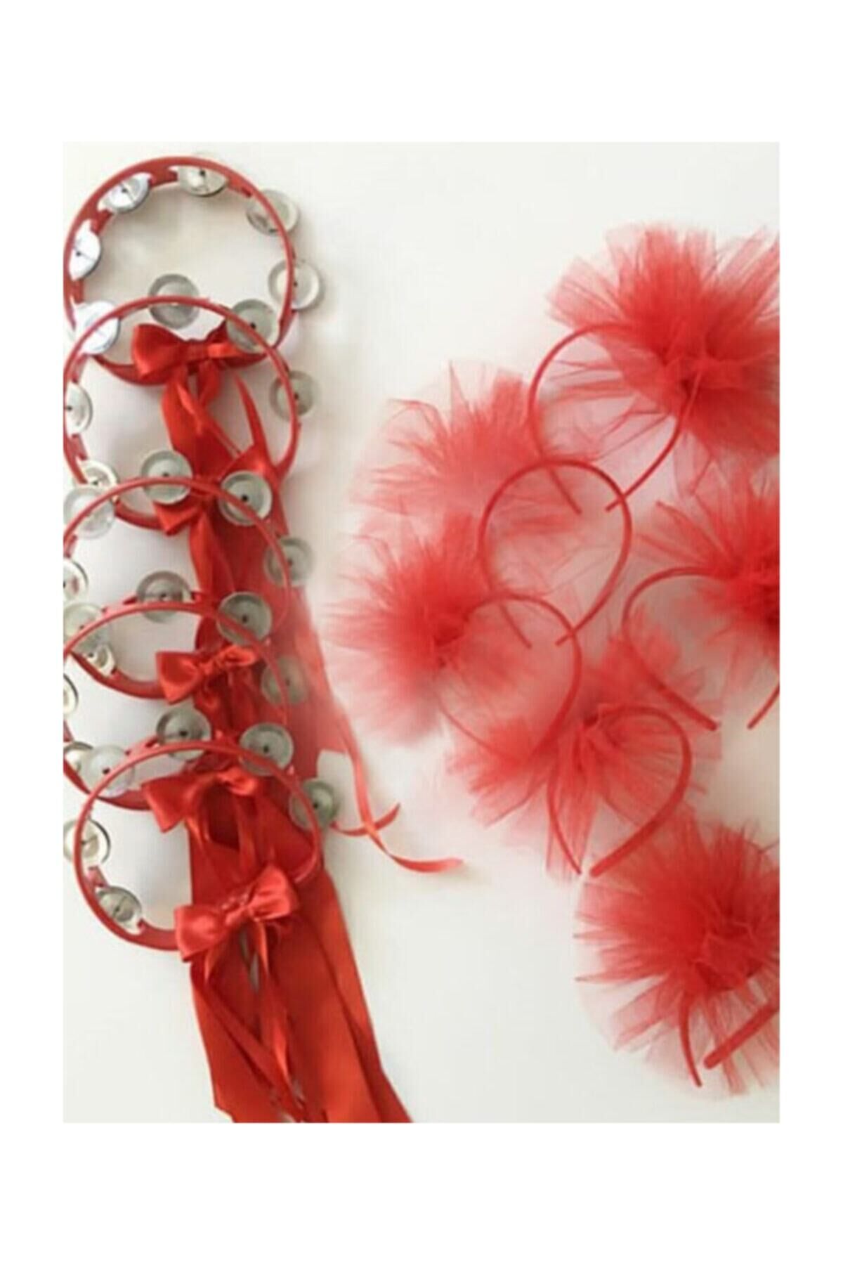 Tef Kına Gecesi Malzemesi 5 Adet Tef Ve 5 Adet Kokart Nedime Tacı Kırmızı