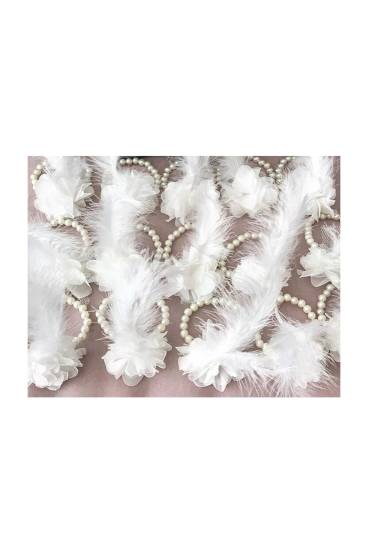 Kına Gecesi Nedime Bilekliği Incili Gül Ve Tüylü 10 Ad. Ekru