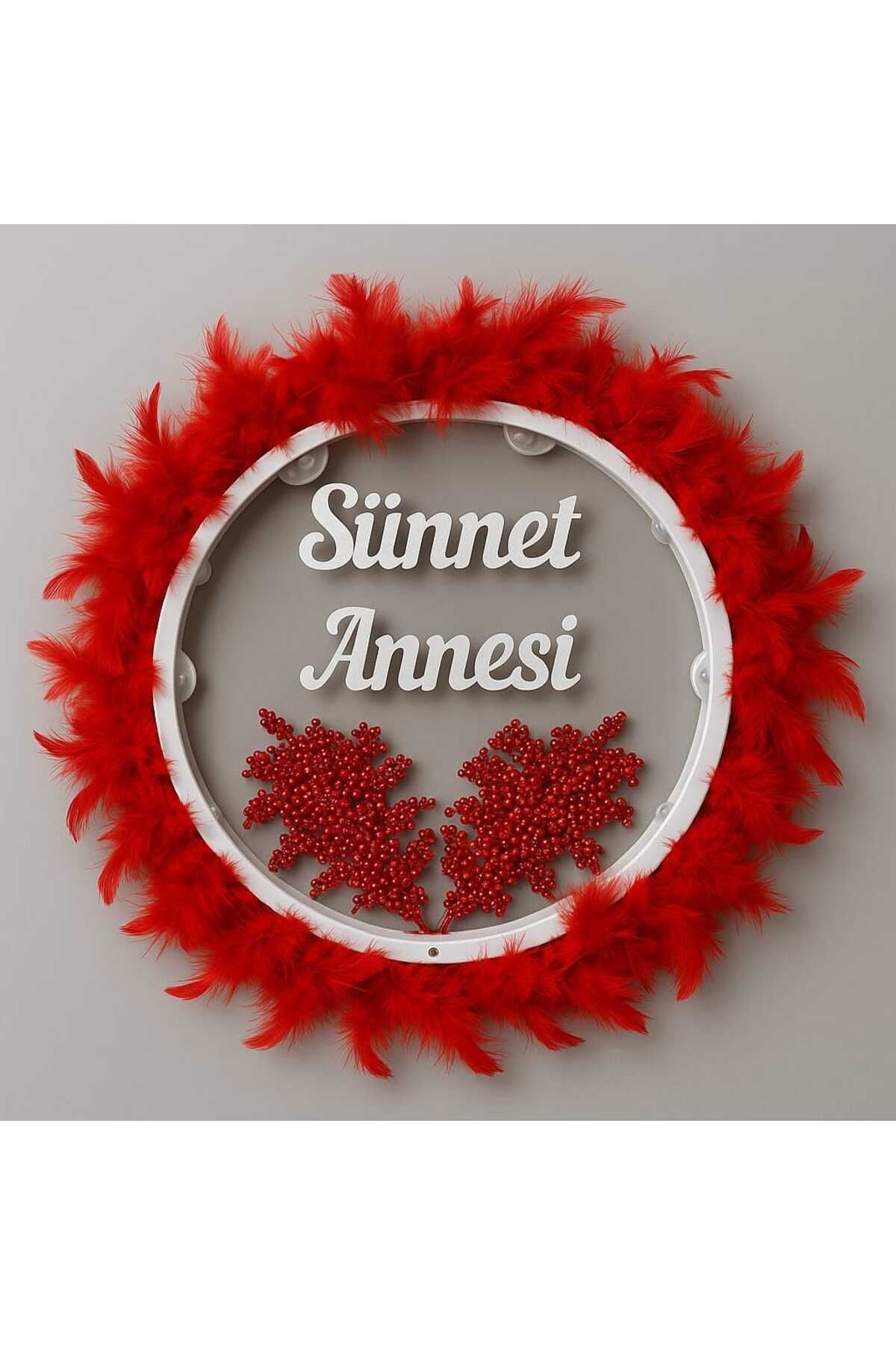 Tüylerle Süslenmiş Sünnet Tefi Vurmalı Çalgı Def Müzik Aleti Sünnet Annesi Tefi Sünnet Kınası Tefi Kırmızı