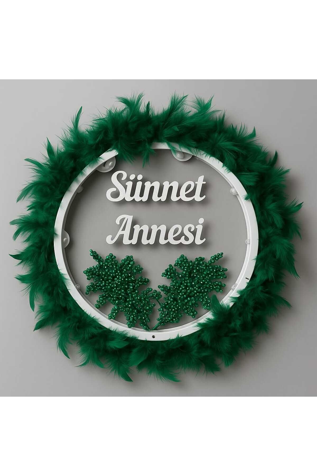 Tüylerle Süslenmiş Sünnet Tefi Vurmalı Çalgı Def Müzik Aleti Sünnet Annesi Tefi Sünnet Kınası Tefi Yeşil