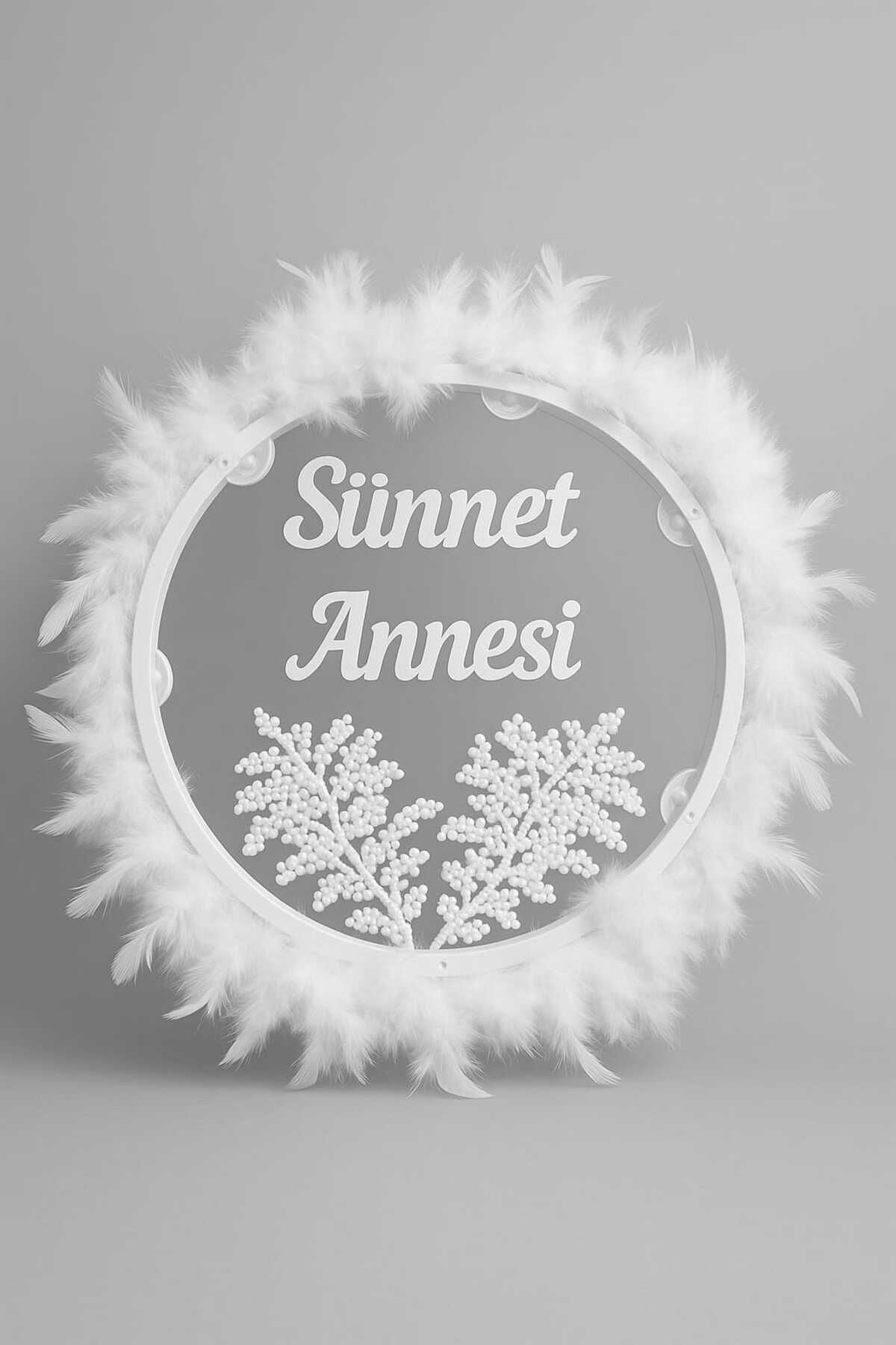 Tüylerle Süslenmiş Sünnet Tefi Vurmalı Çalgı Def Müzik Aleti Sünnet Annesi Tefi Sünnet Kınası Tefi Beyaz