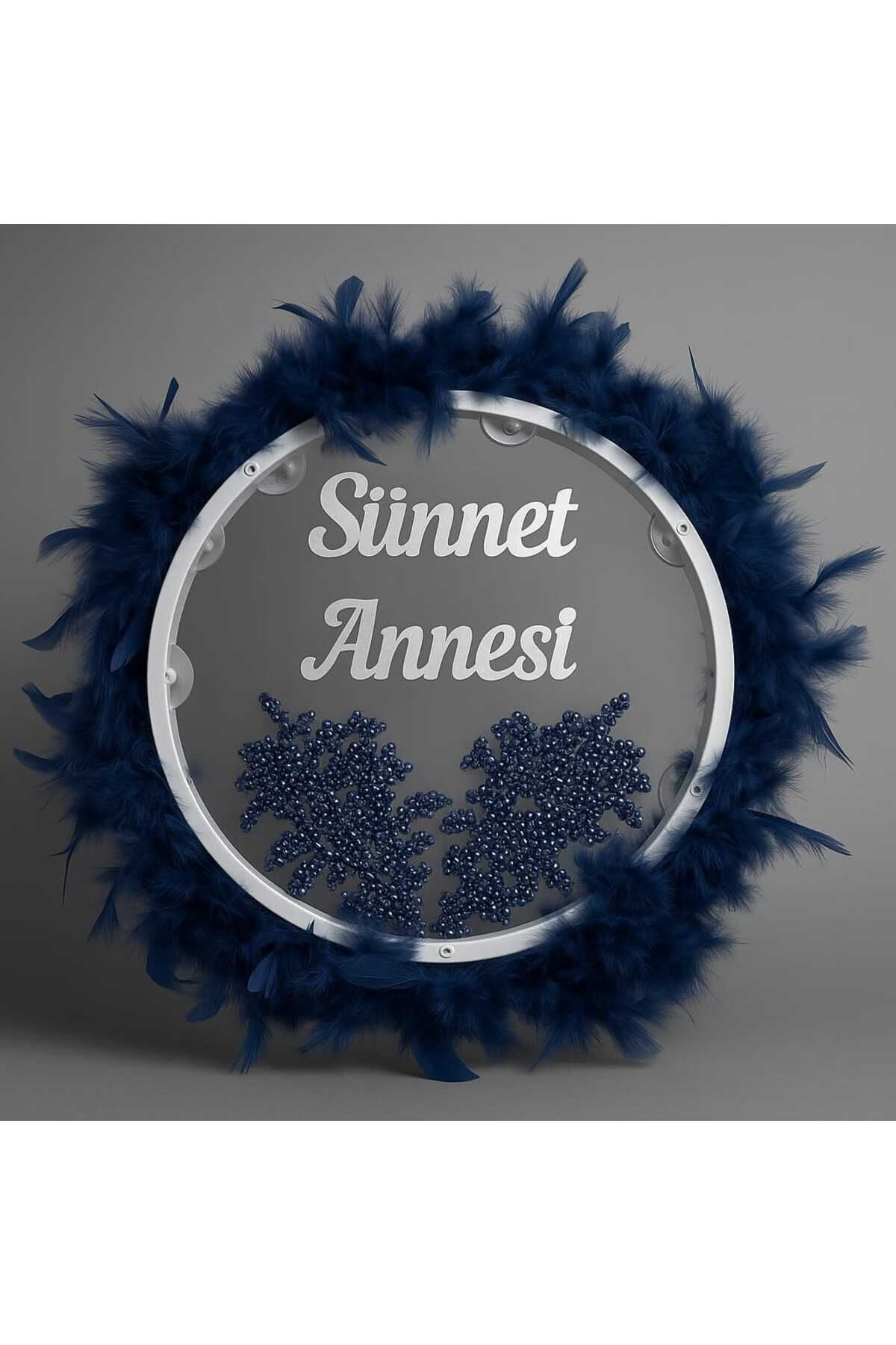 Tüylerle Süslenmiş Sünnet Tefi Vurmalı Çalgı Def Müzik Aleti Sünnet Annesi Tefi Sünnet Kınası Tefi Lacivert