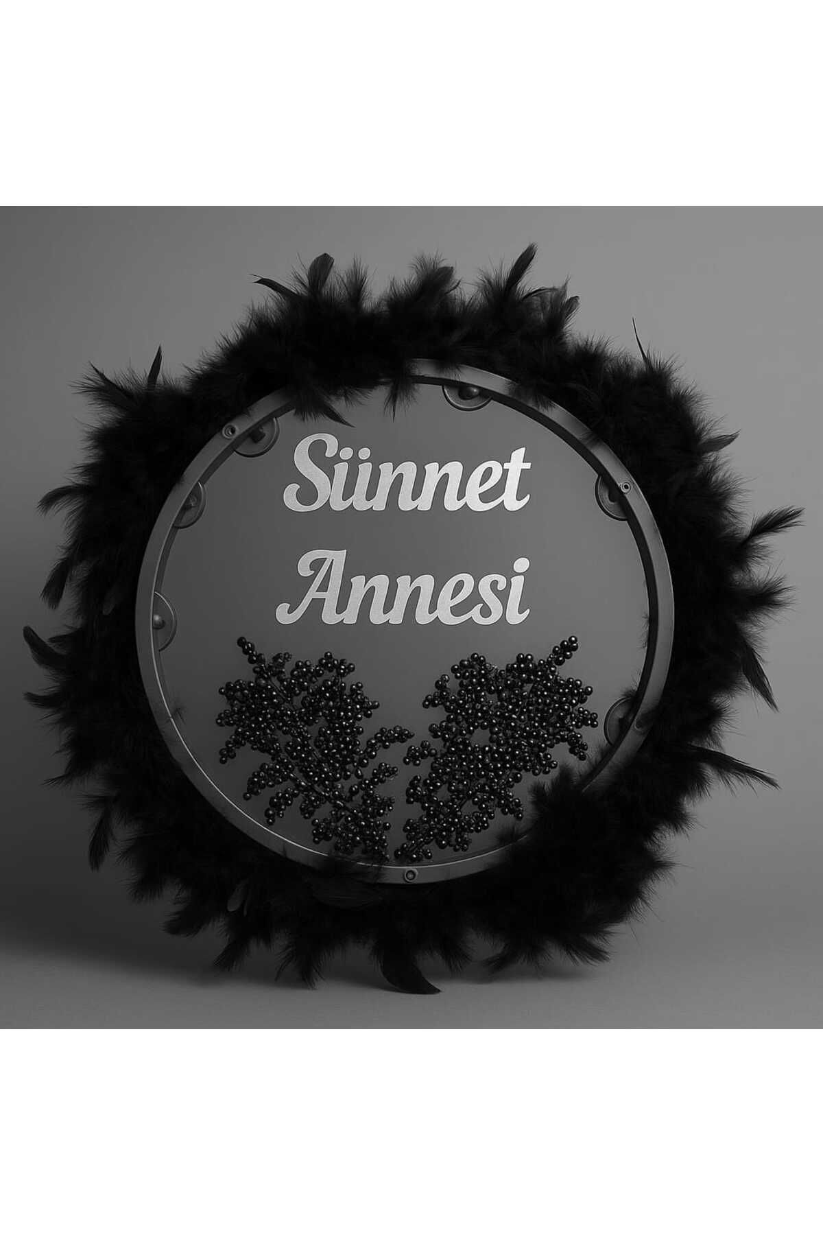 Tüylerle Süslenmiş Sünnet Tefi Vurmalı Çalgı Def Müzik Aleti Sünnet Annesi Tefi Sünnet Kınası Tefi Siyah