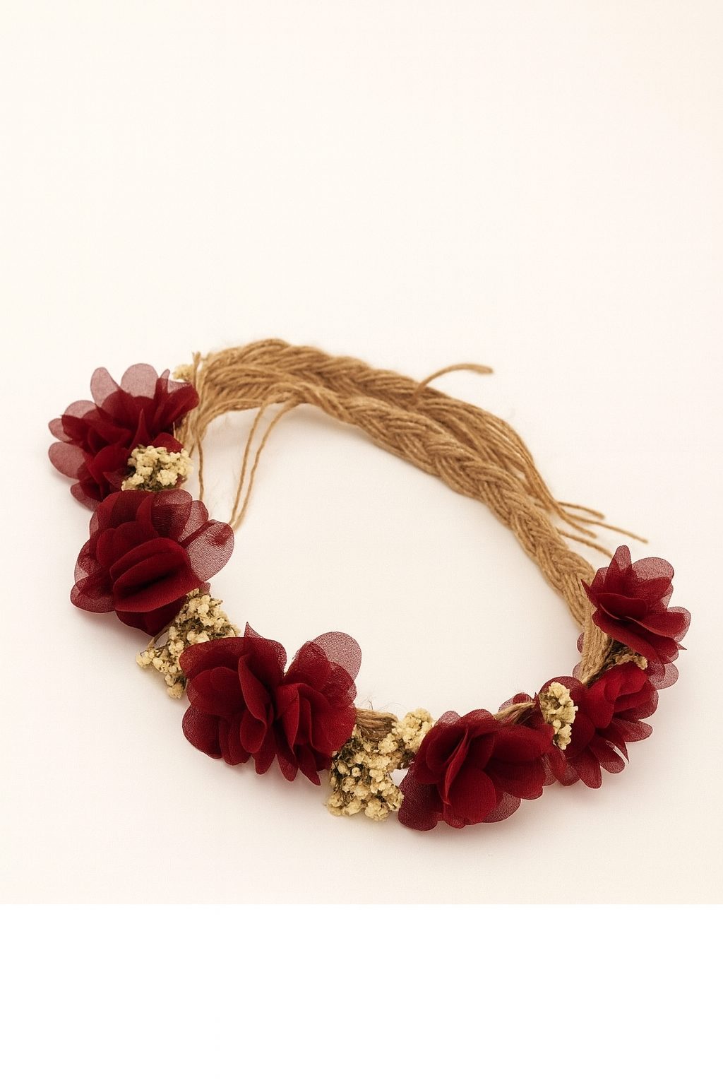 Kadın Bordo Doğal Kuru Çiçekli Lazer Güllü Gelin Tacı