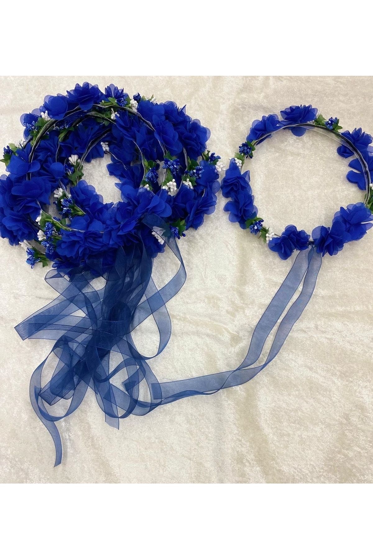 5li Yuvarlak Nedime Tacı Lazer Kesim Çiçekli Ve Yapay Cipsolu Kına Nedime Tacı Lacivert