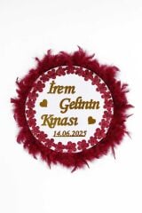 İsme ÖzelOtriş Süslü Pleksi Yazılı Aplikli Deri Tef Kına Gecesi Gelin Tefi 30cm Vurmalı Müzik Aleti Bordo