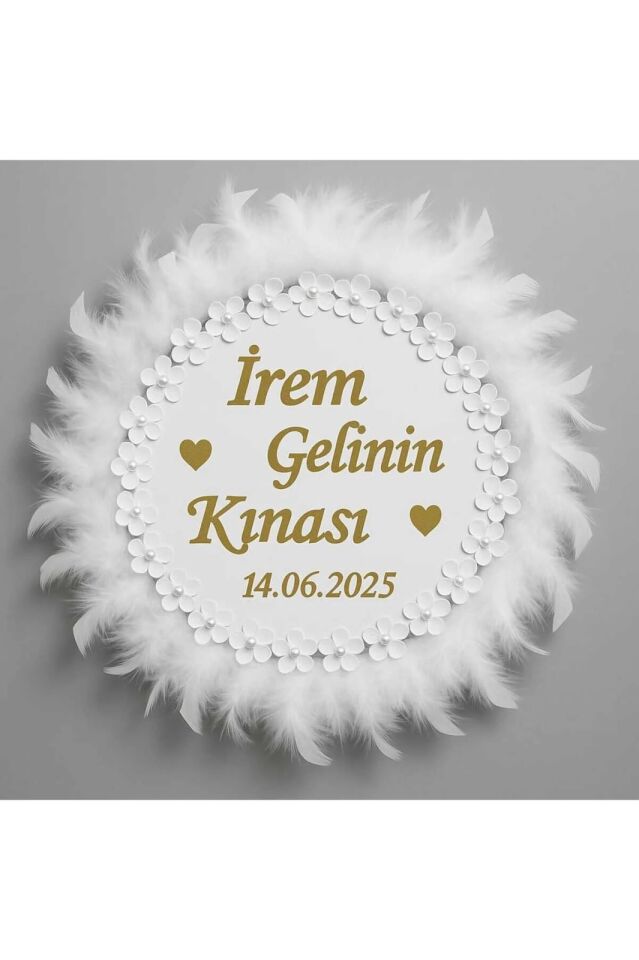 İsme ÖzelOtriş Süslü Pleksi Yazılı Aplikli Deri Tef Kına Gecesi Gelin Tefi 30cm Vurmalı Müzik Aleti Beyaz