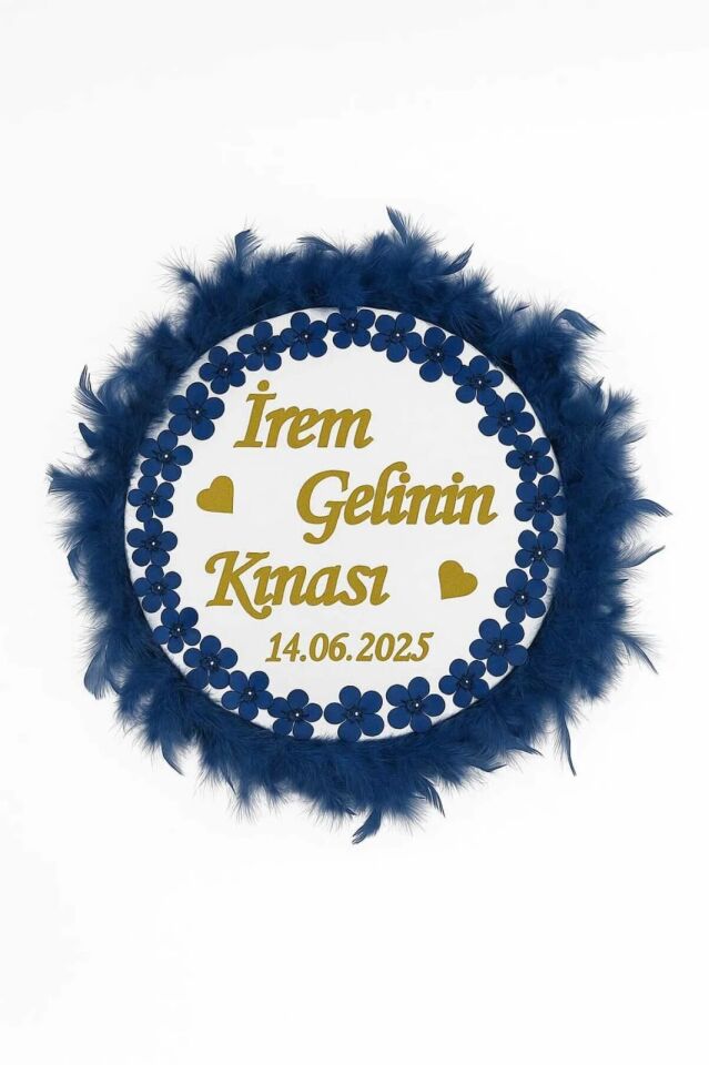 İsme ÖzelOtriş Süslü Pleksi Yazılı Aplikli Deri Tef Kına Gecesi Gelin Tefi 30cm Vurmalı Müzik Aleti Lacivert