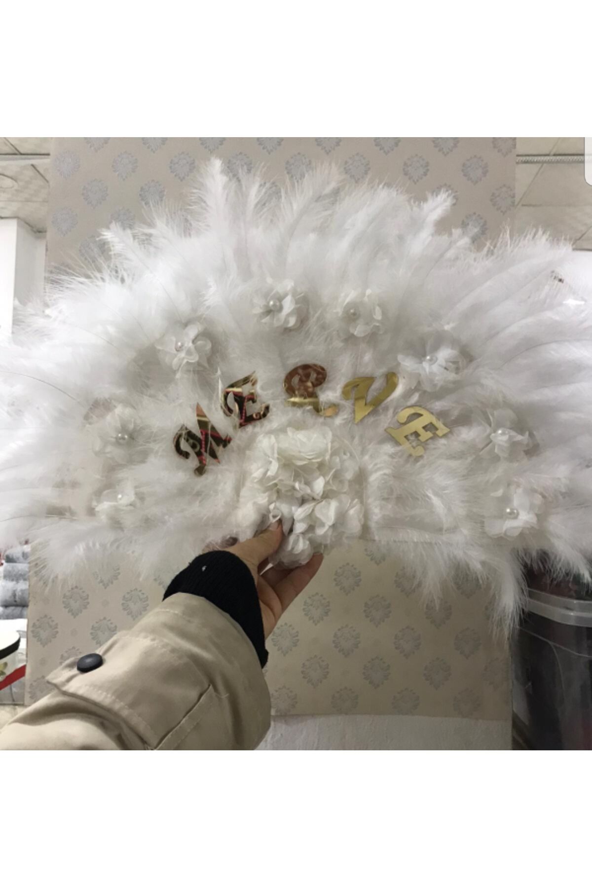 İsme Özel Büyük boy Kına Yelpazesi Tüylü Yelpaze Kına Malzemesi