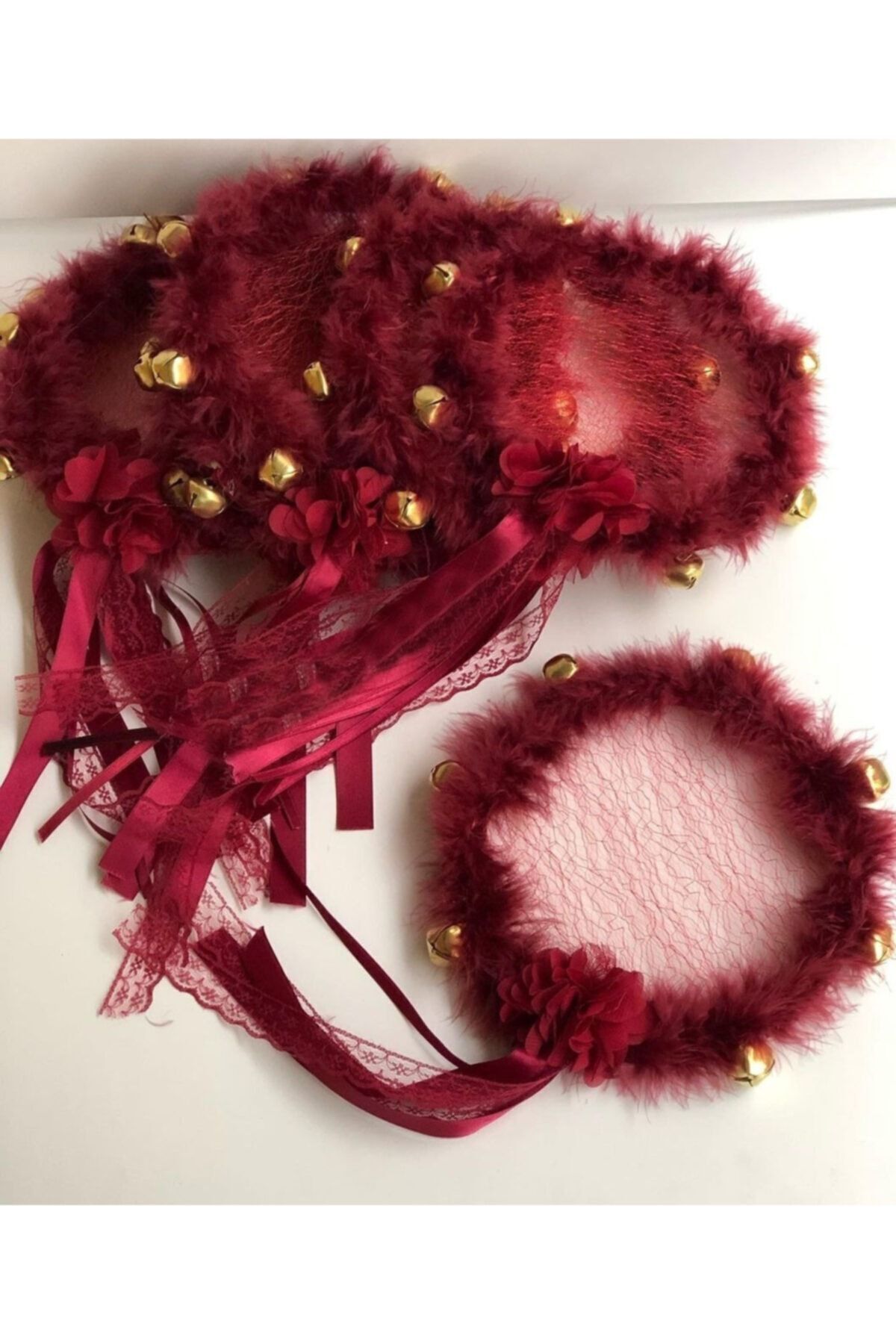 Gelin Ve Nedime Tefi Kına Tefi Tüylü Süslü Gelin Kına Tefi 4'lü