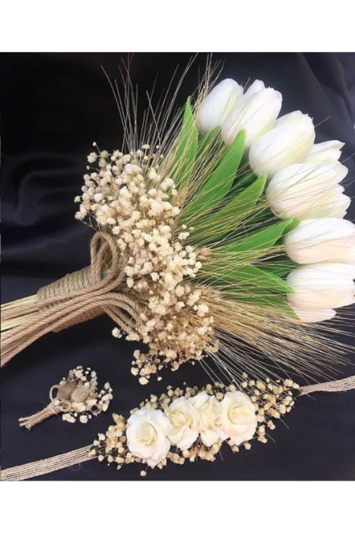 Gelin Buketi Islak Lale Gelin Eli Çiçeği Nişan Düğün Buketi Seti