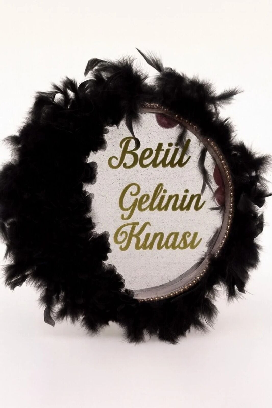 İsme Özel Kına Gelin Tefi Deri Tef Vurmalı Çalgı Def Kına Defi Otrişli Şeffaf Pvcli Pleksi İsimli Siyah