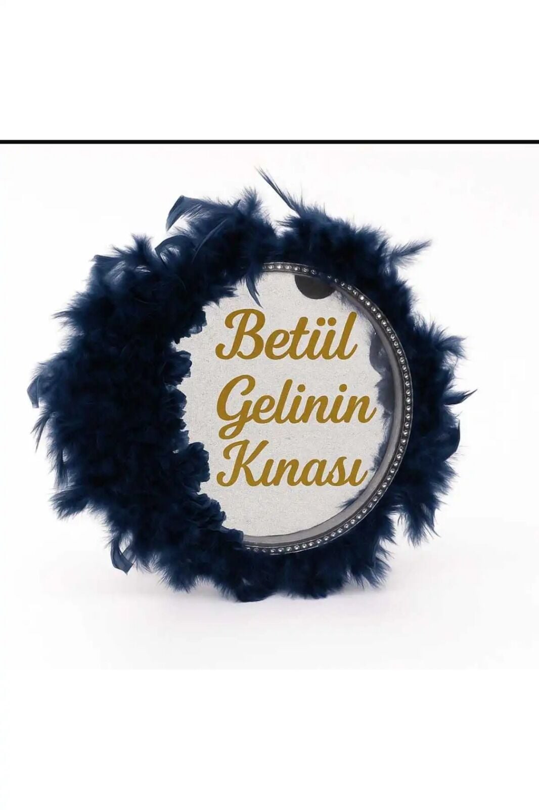 İsme Özel Kına Gelin Tefi Deri Tef Vurmalı Çalgı Def Kına Defi Otrişli Şeffaf Pvcli Pleksi İsimli Lacivert