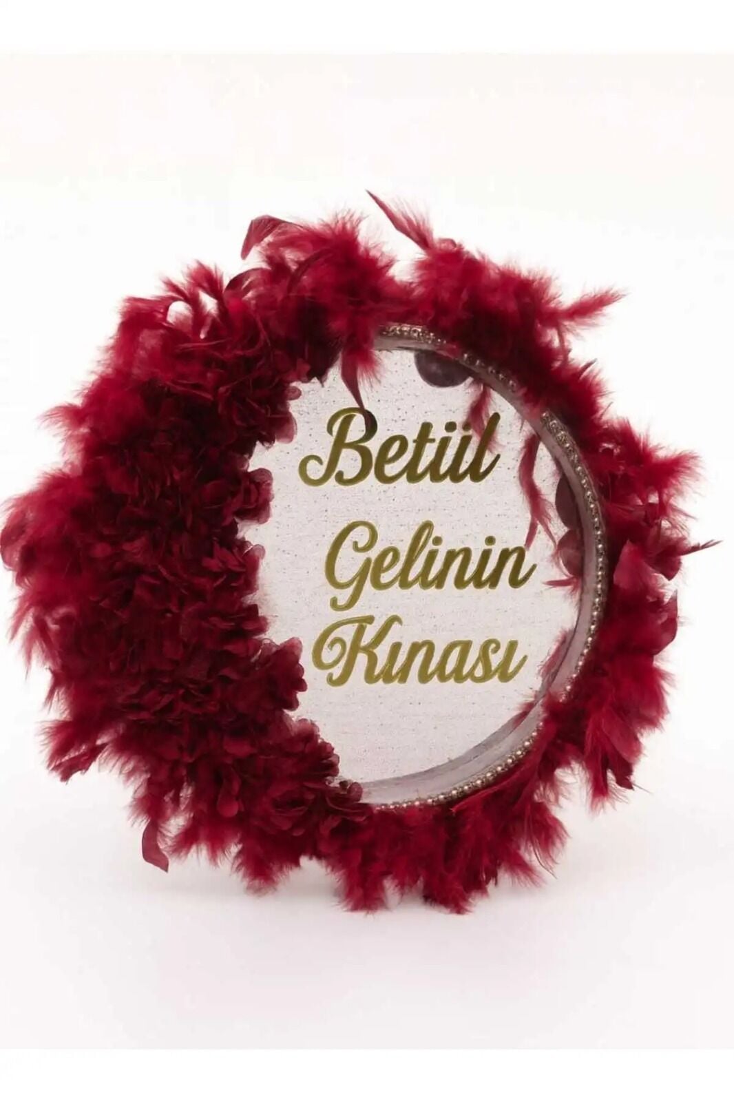 İsme Özel Kına Gelin Tefi Deri Tef Vurmalı Çalgı Def Kına Defi Otrişli Şeffaf Pvcli Pleksi İsimli Bordo