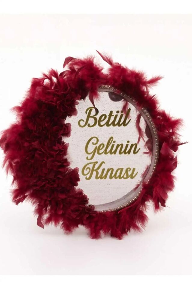 İsme Özel Kına Gelin Tefi Deri Tef Vurmalı Çalgı Def Kına Defi Otrişli Şeffaf Pvcli Pleksi İsimli Bordo