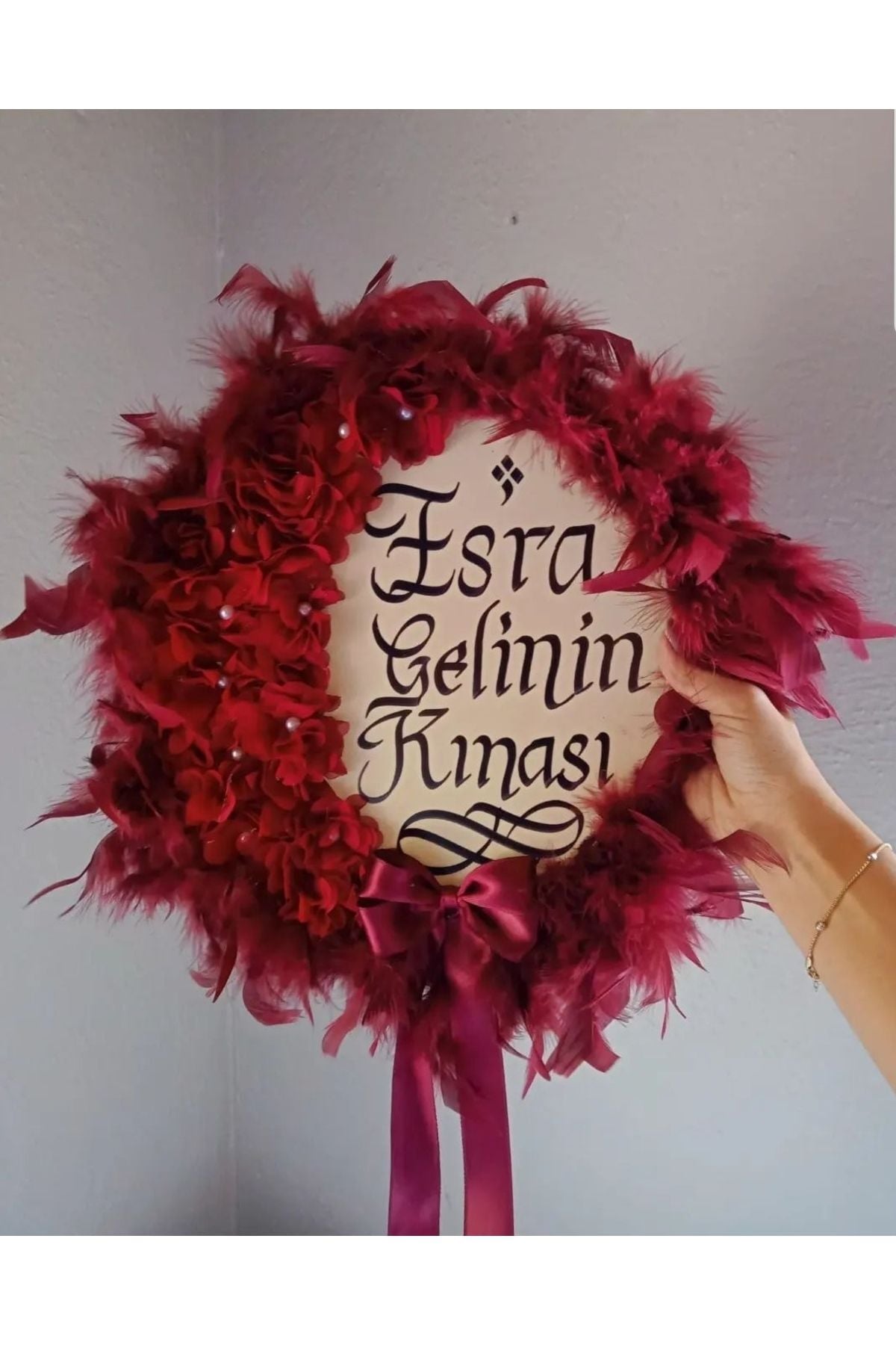 Isme Özel Kına Gelin Tefi Deri Tef Vurmalı Çalgı Def Kına Defi Otrişli Deri Tef Zümrüt Yeşil Bordo