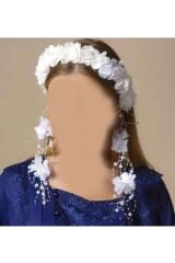 Sarkan Küpeli Incili Lohusa Tacı Gelin Tacı Kına Tacı Ekru