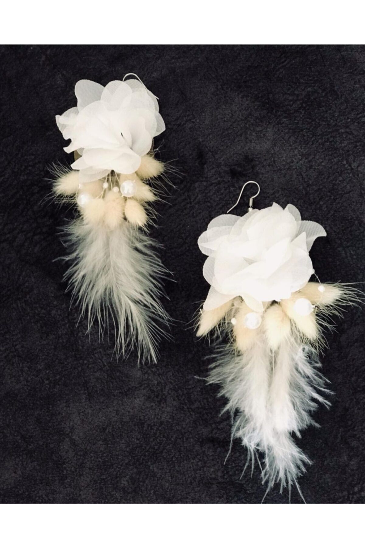 Gelin Küpesi Lazer Güllü Tüylü Çiçekli Gelin Için Kına Düğün Küpesi