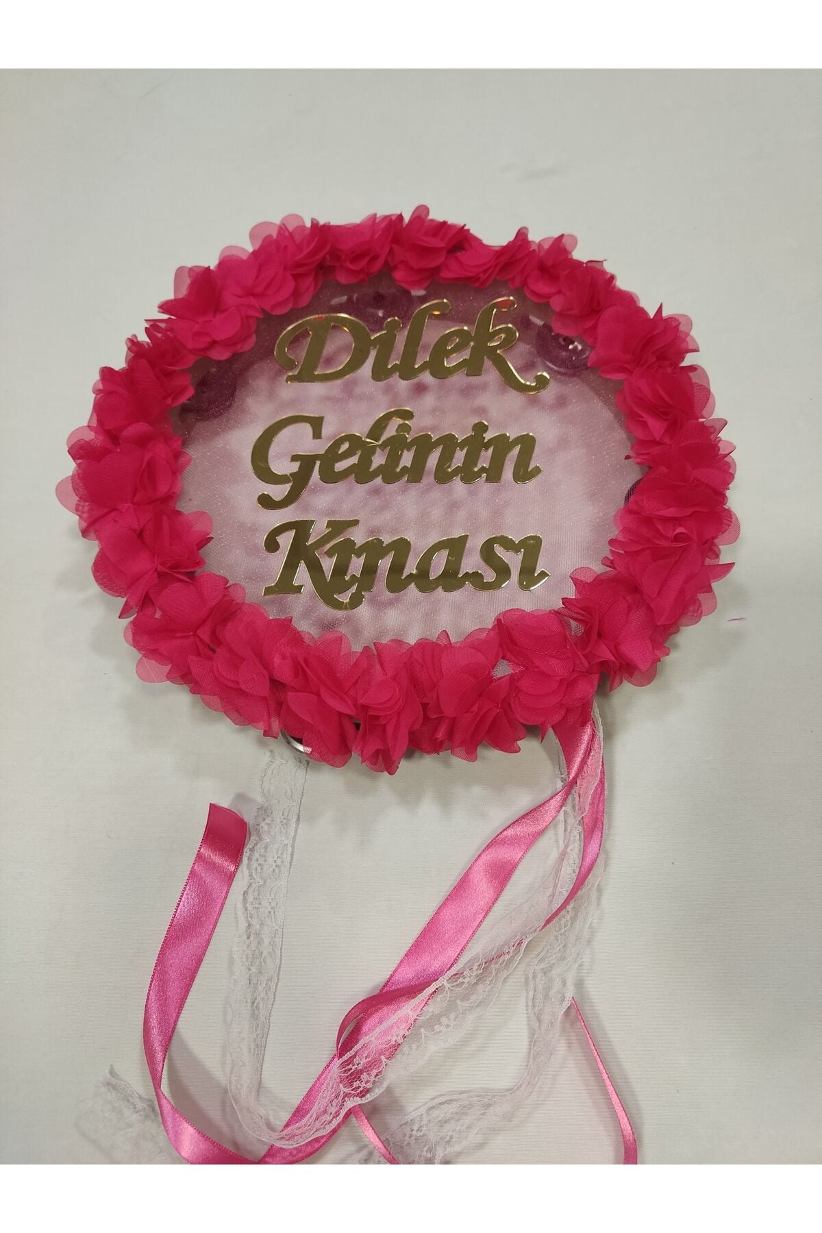 İsme Özel Lazer Güllü Pleksi Süslü Deri Tef Kına Gecesi Gelin Tefi 30 cm Vurmalı Çalgı Müzik Aleti Fuşya