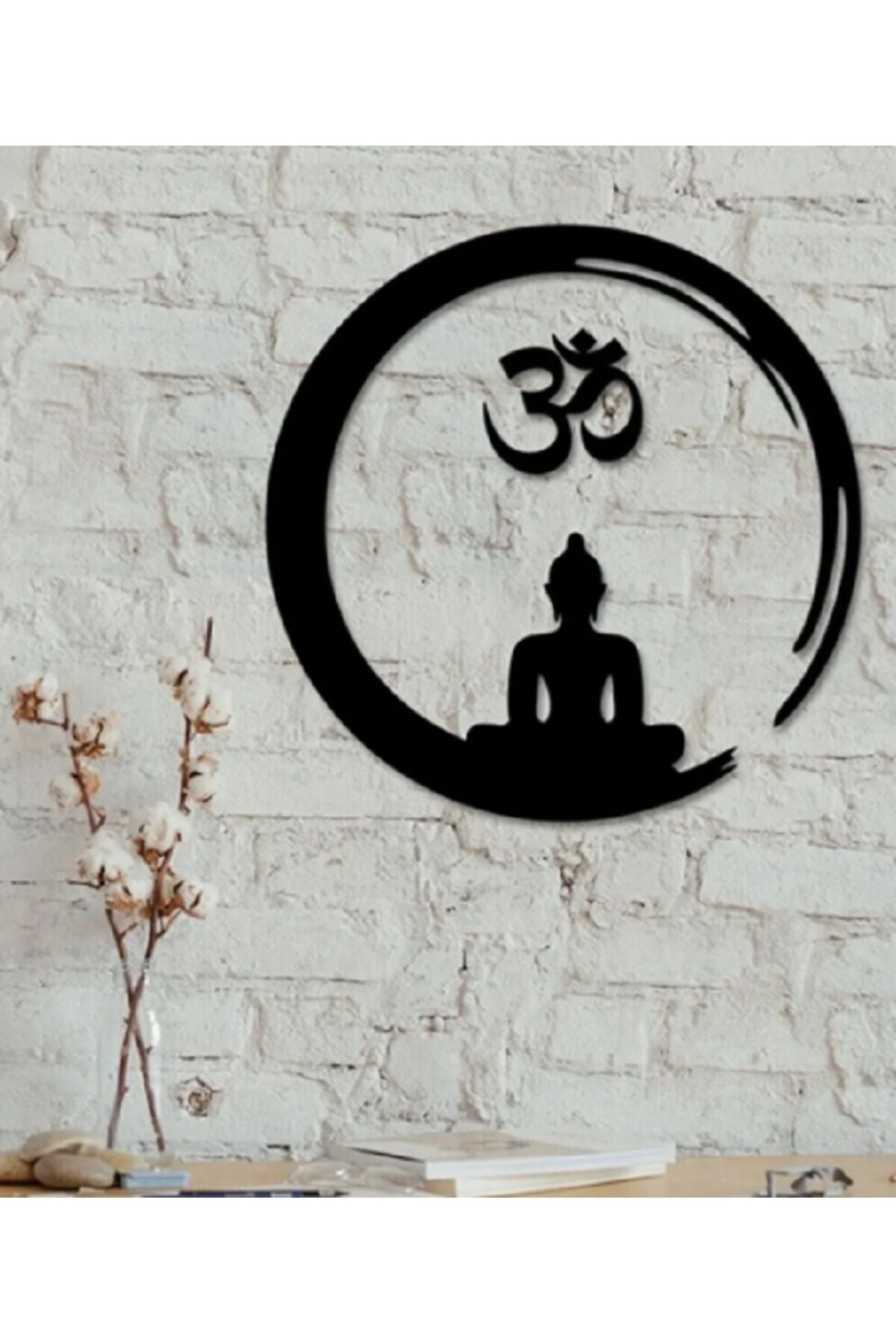 Yoga Om Dekor Tablo Duvar Panosu Duvar Dekoru Kapı Süsü 28cm Siyah