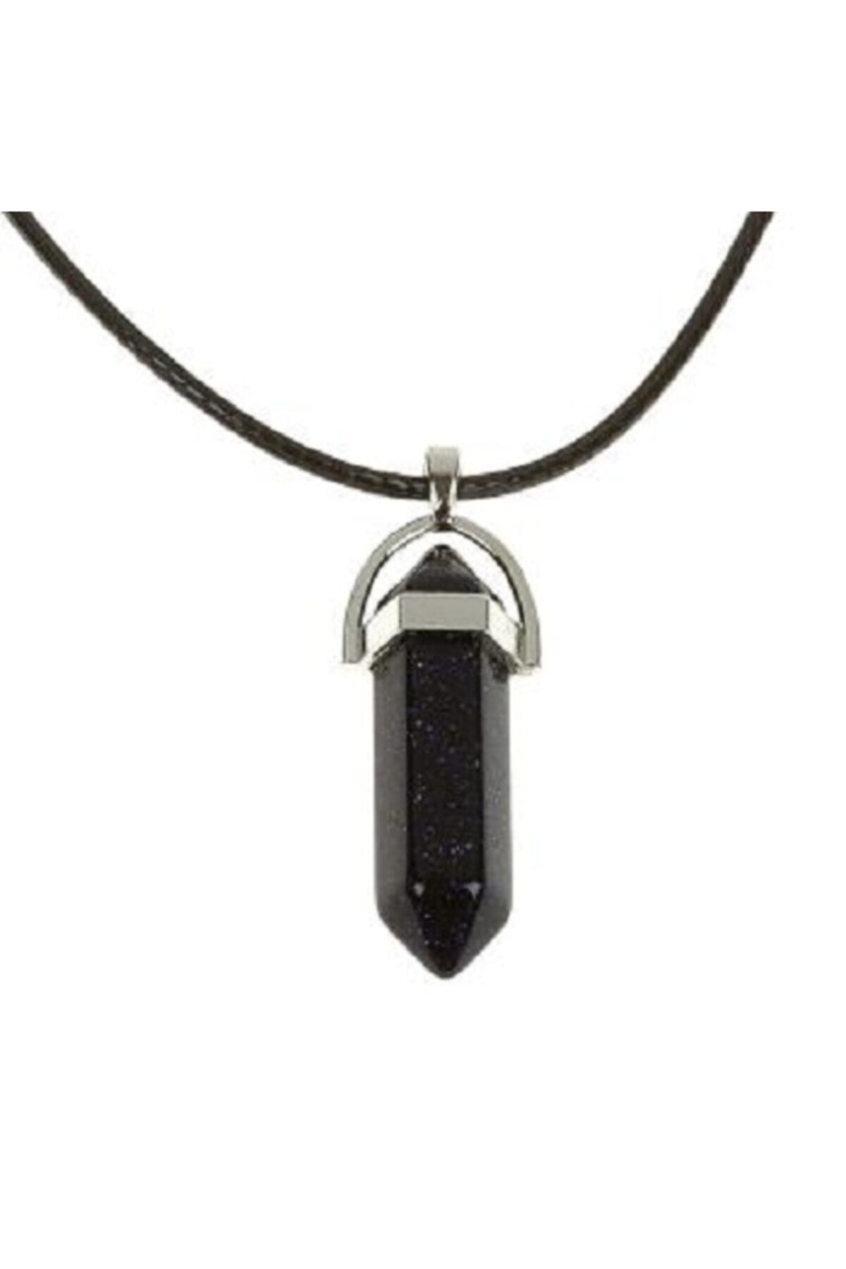 Doğal Ay Taşı Doğal Taş Kolye Ipli Aytaşı Kolye Siyah