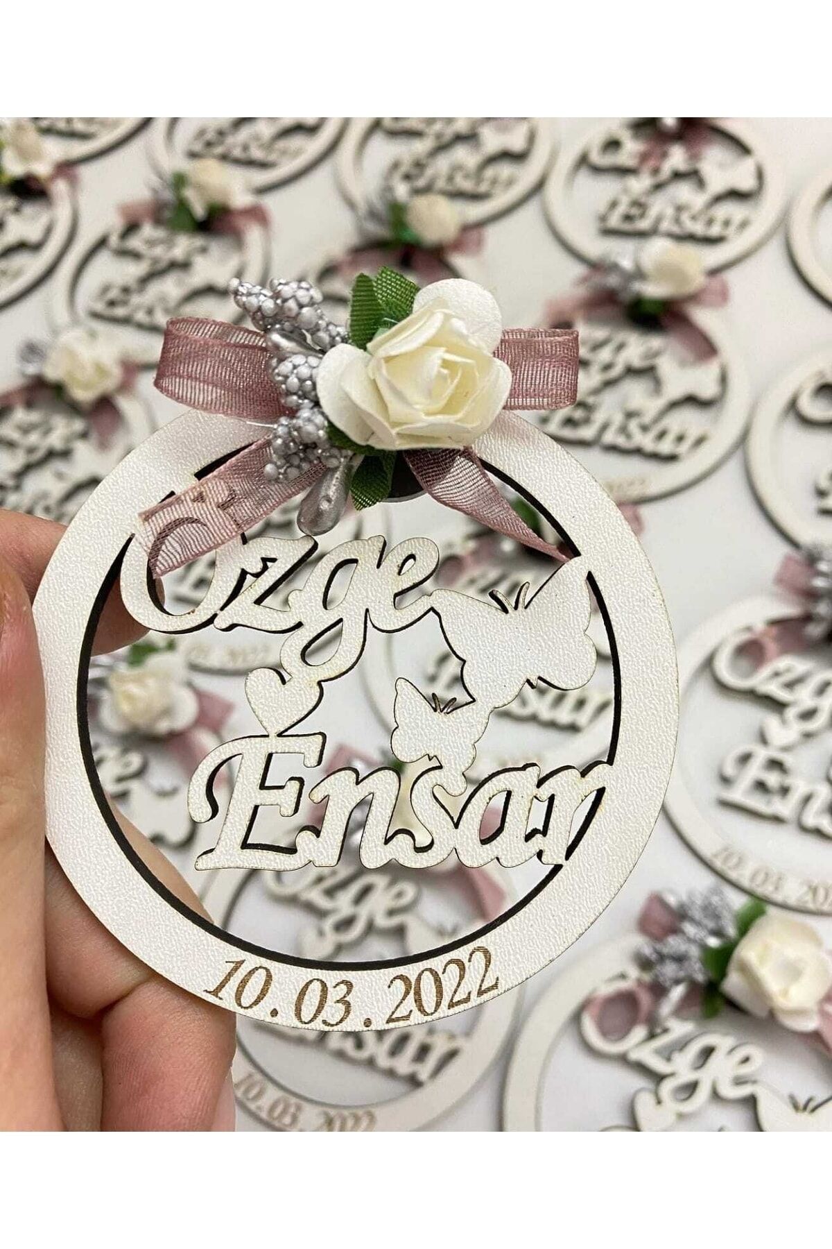 Söz Nişan Nikah Hatırası Süslü Ahşap Magnet 20 Adet