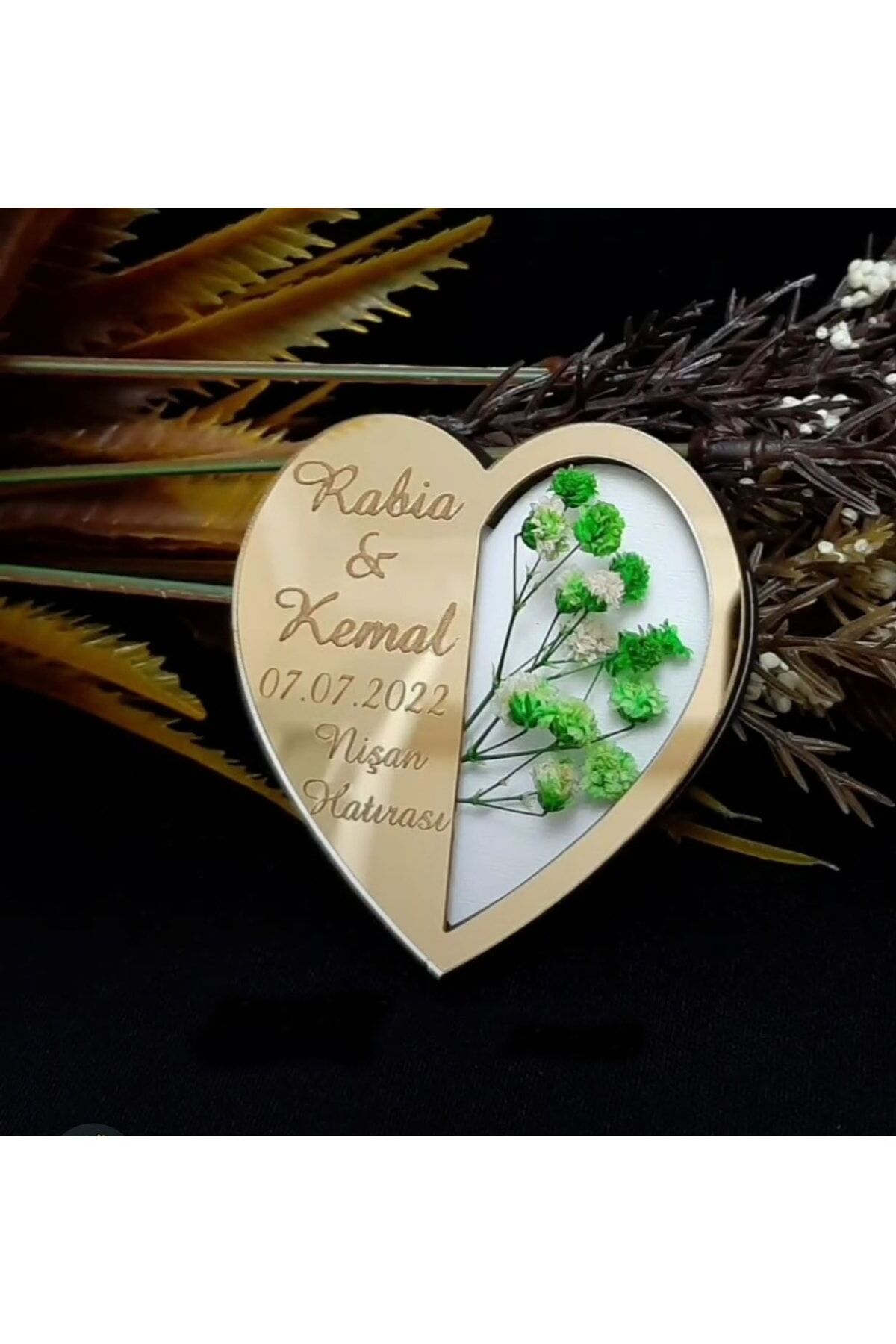 Söz Nişan Nikah Hatırası Süslü Kalpli Pleksili Ahşap Magnet 15 Adet