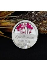 Söz Nişan Nikah Hatırası Süslü Yuvarlak Model Pleksili Ahşap Magnet 15 Adet