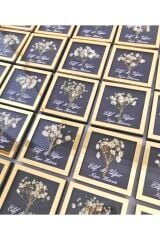 Söz Nişan Nikah Hatırası Süslü Kare Model Pleksili Ahşap Magnet 15 Adet