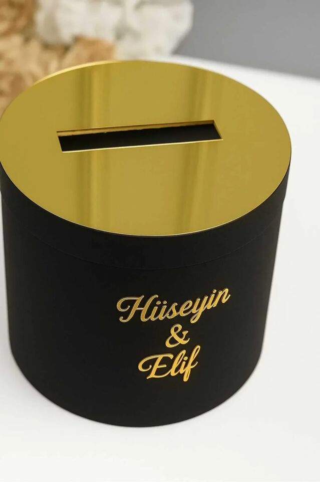 Takı Kutusu Özel Tasarım Düğünde Para Toplama Kutusu, Kırgım Kutusu Si̇yaha Gold