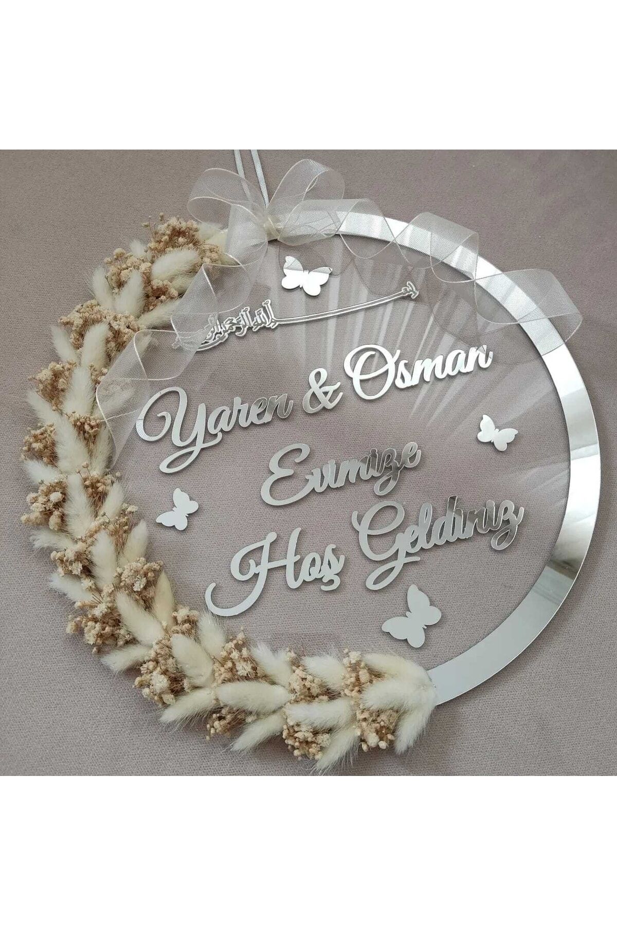 Şeffaf Pleksili Kapı Süsü, Isme Özel Duvar Süsü, Duvar Dekoru, Hediyelik Ürün Gümüş 28cm