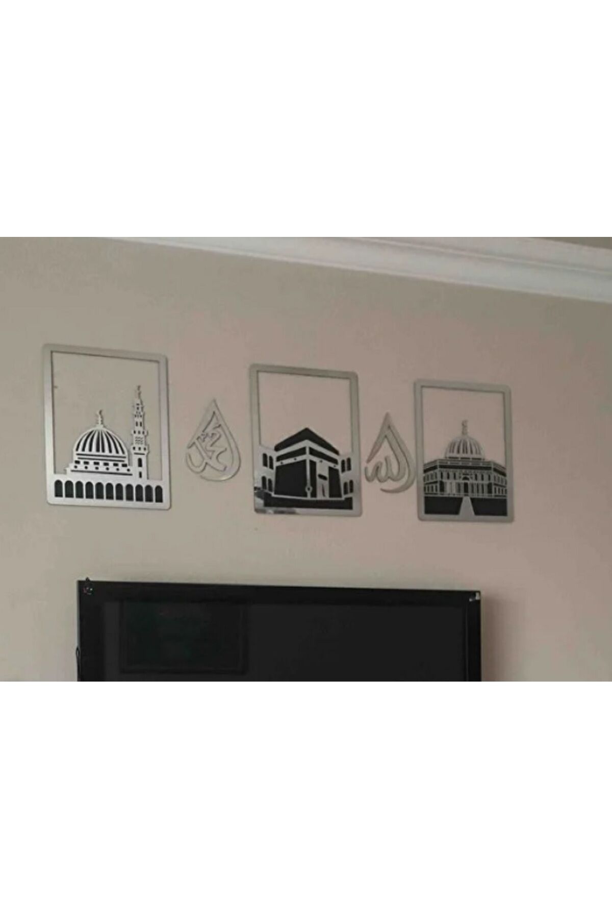 Mescid-i Aksa, Mescid-i Haram & Mescid-i Nebevi  Allah Muhammed Set Islami Dekor 5 Parça Gümüş