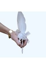 Tüylü Nikah Kalemi Özel Tasarım Beyaz