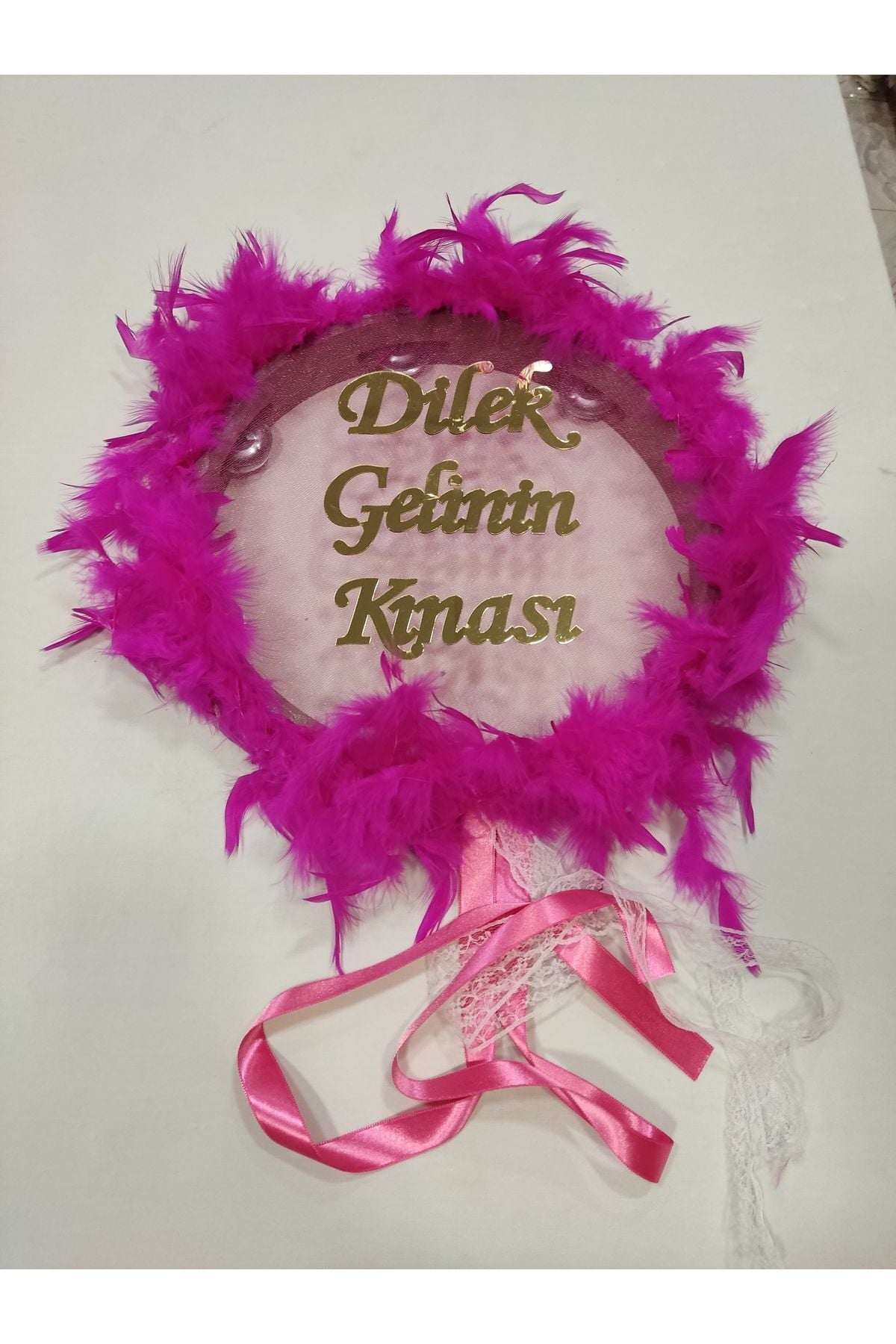 İsme Özel Otrişli Pleksi Süslü Deri Tef Kına Gecesi Gelin Tefi Vurmalı Çalgı Müzik Aleti Fuşya