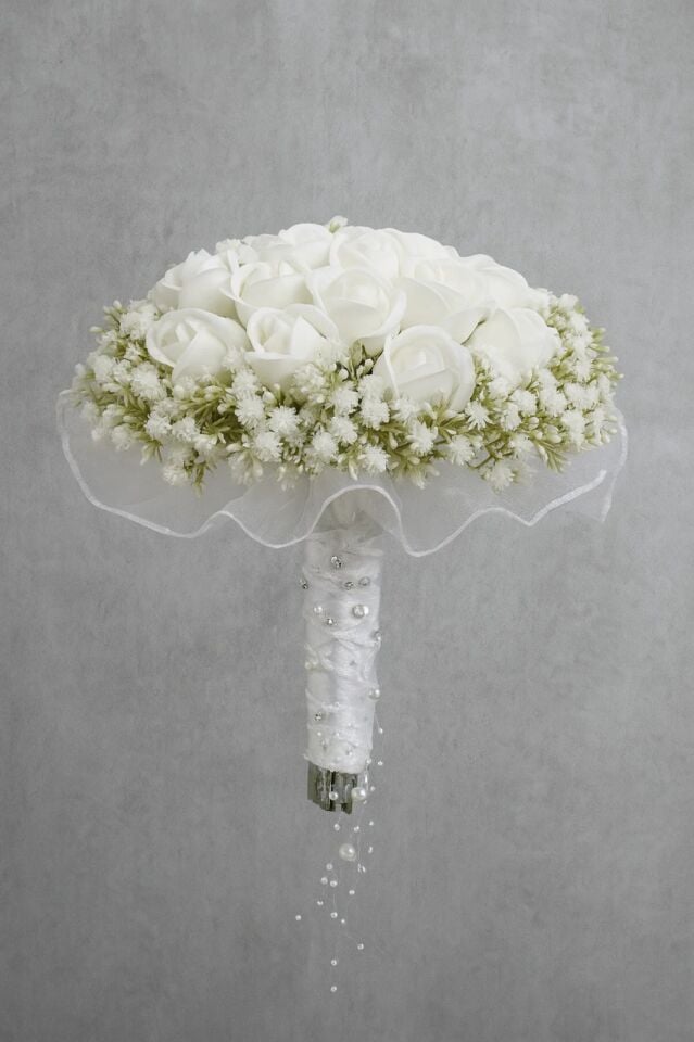 Gelin Buketi Gül Demeti Gelin Çiçeği Nişan Düğün Buketi Yapay Cipsolu Gelin Çiçeği