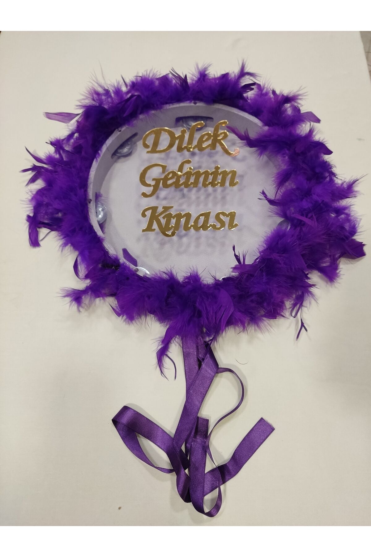 İsme Özel Otrişli Pleksi Süslü Deri Tef Kına Gecesi Gelin Tefi Vurmalı Çalgı Müzik Aleti Mor