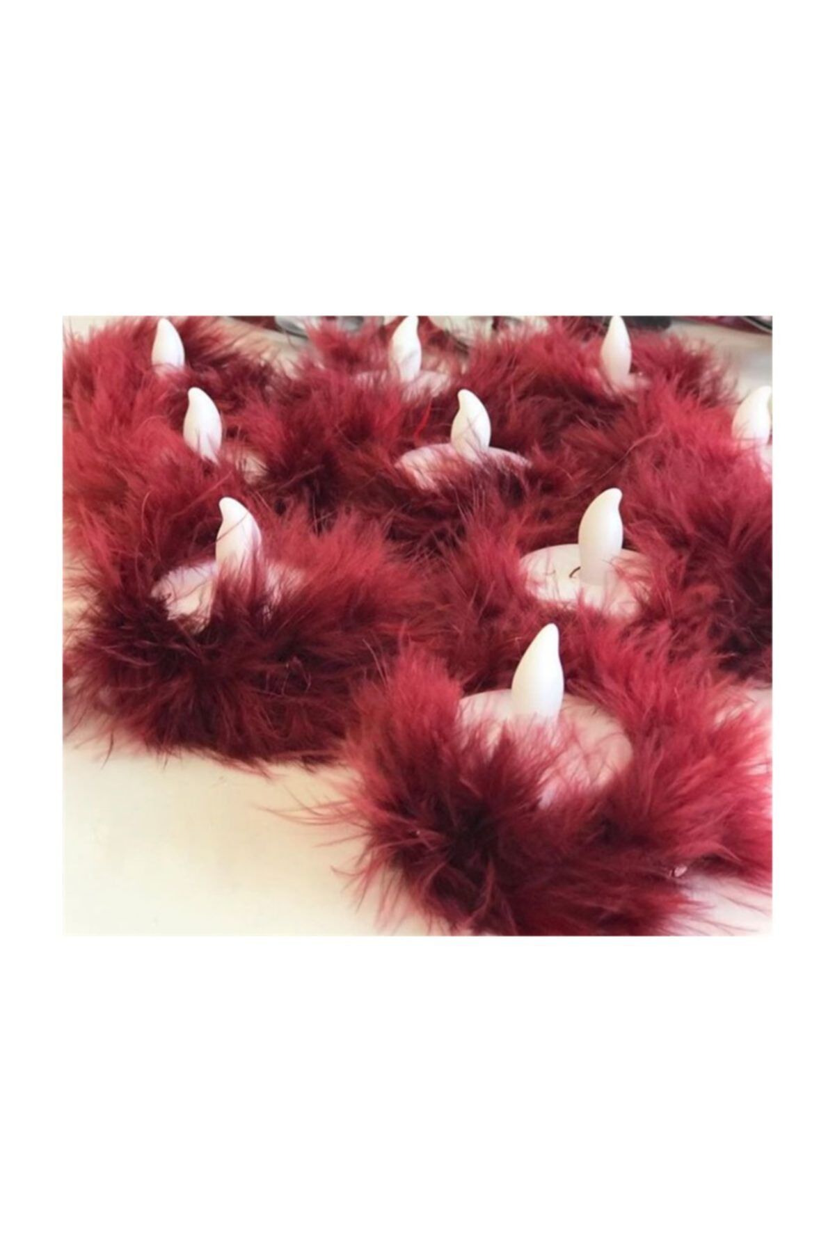 Kına Gecesi Kedi Tüylü Ledli El Mumu 10 Adet