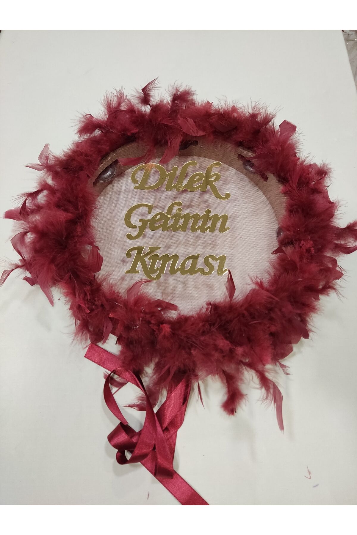 İsme Özel Otrişli Pleksi Süslü Deri Tef Kına Gecesi Gelin Tefi Vurmalı Çalgı Müzik Aleti Bordo