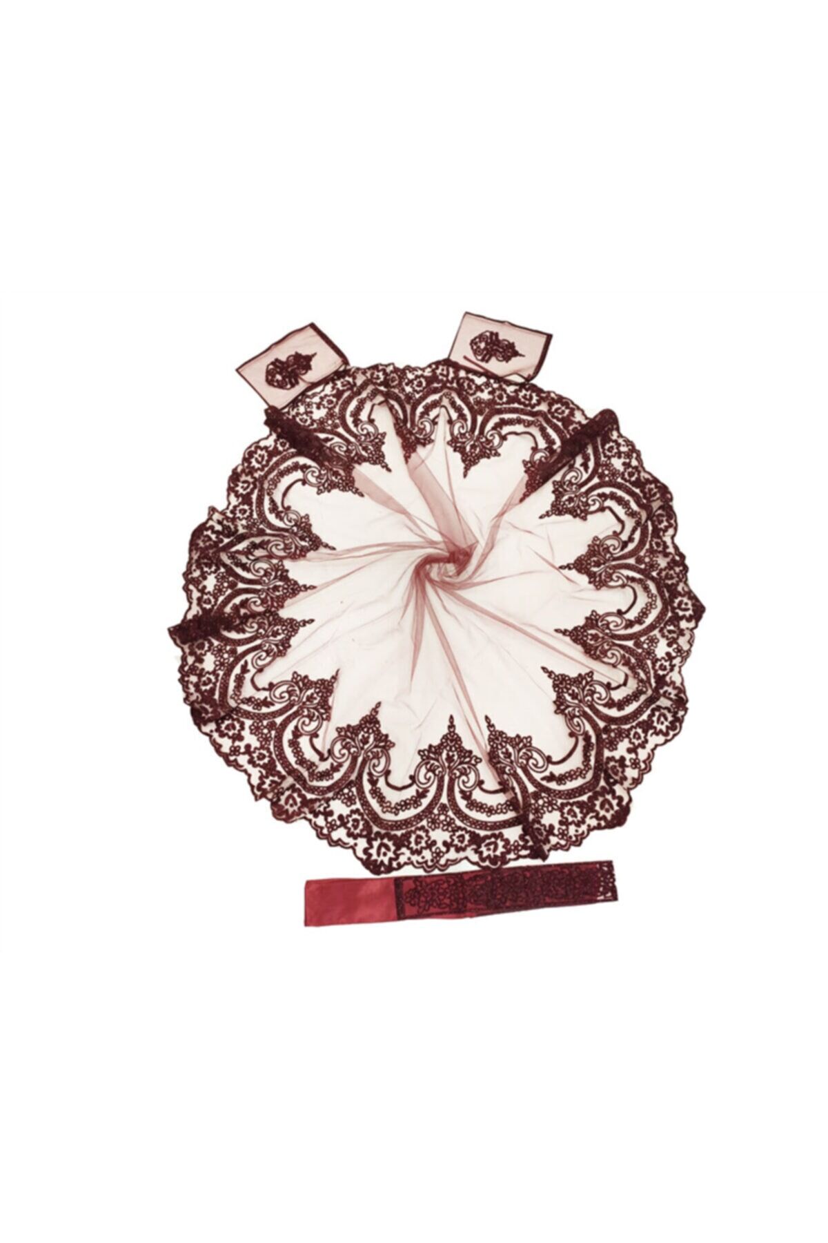 Kadife Gelin Duvağı Gelin Yüz Örtüsü Duvak Seti 505 Bordo