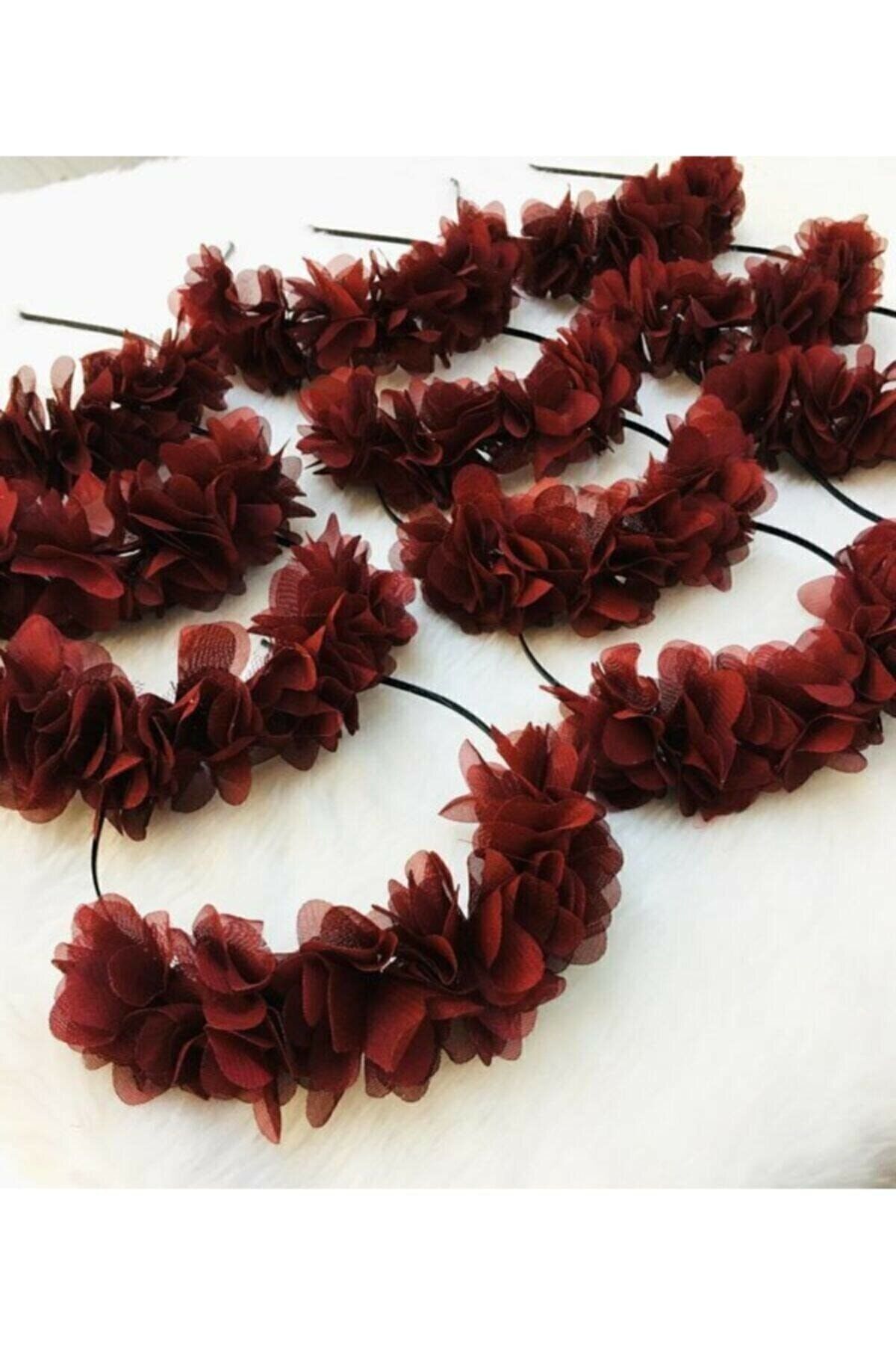 Lazer Çiçekli Nedime Tacı 10 Adet Bordo