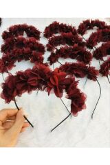 Lazer Çiçekli Nedime Tacı 10 Adet Bordo