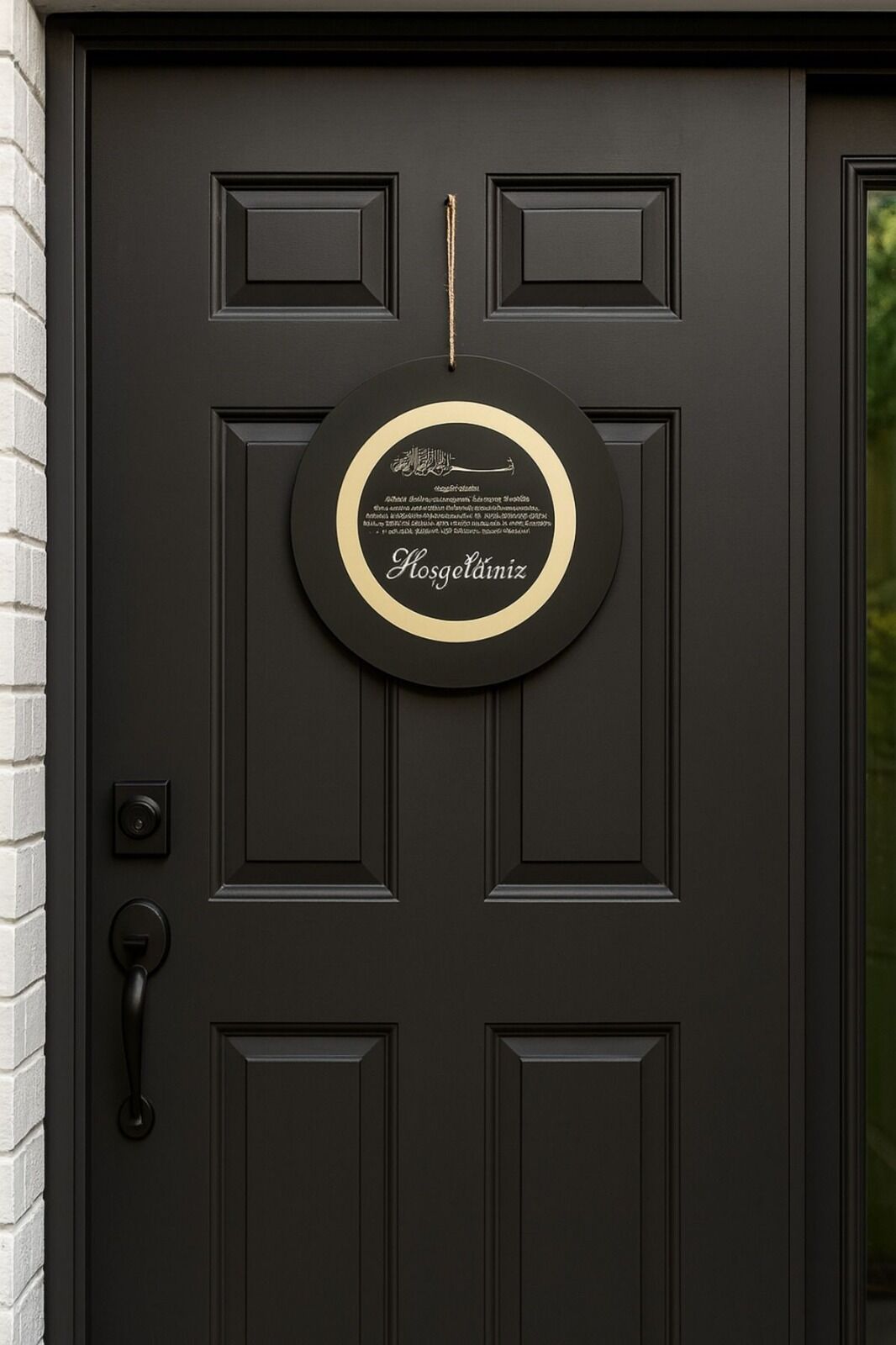 Hoşgeldiniz Yazılı Aynalı Pleksi Ahşap Kapı Süsü Dekoratif Ayetel Kürsi Yazılı Kapı Süsü 23 Cm Çapında