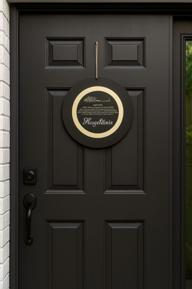 Hoşgeldiniz Yazılı Aynalı Pleksi Ahşap Kapı Süsü Dekoratif Ayetel Kürsi Yazılı Kapı Süsü 23 Cm Çapında