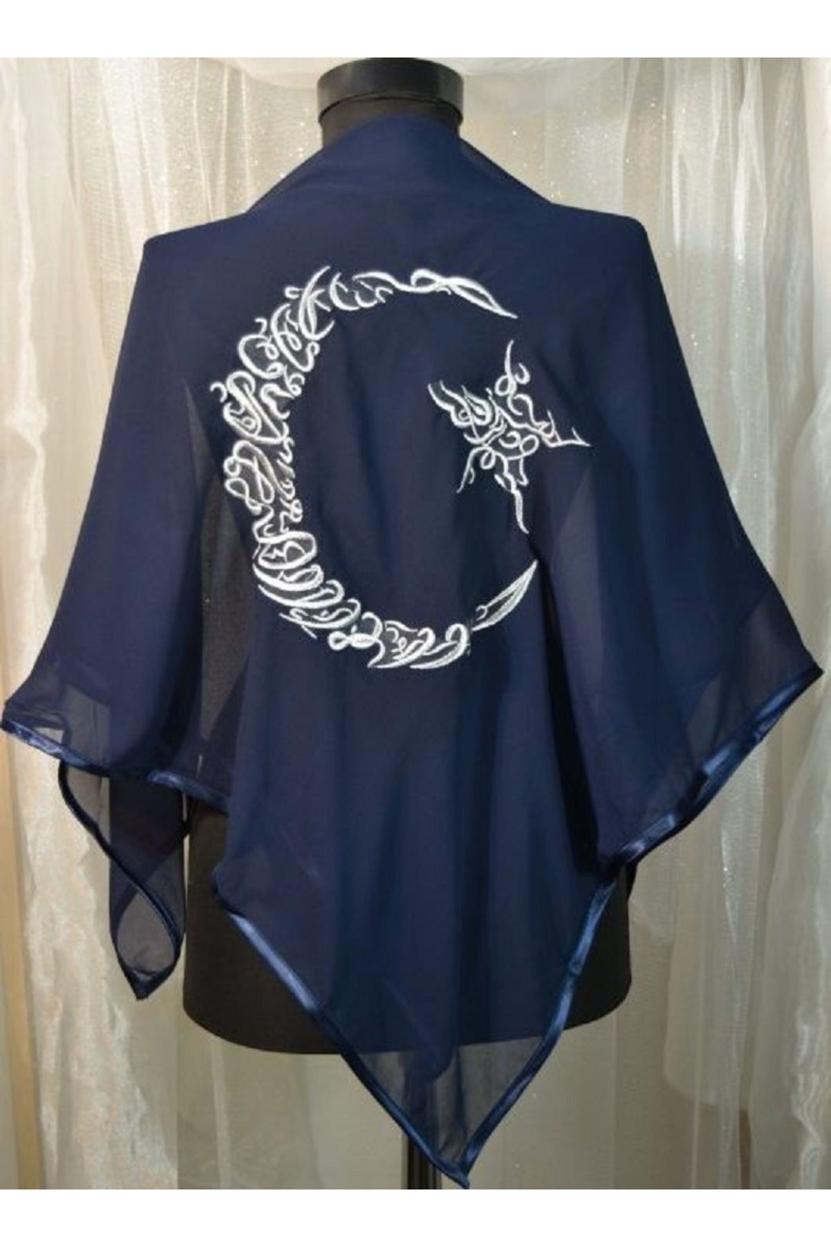 Ayyıldız İşlemeli Şeritli Biyeli Damat Asker Şalı, Damat Omuz Örtüsü Duvak